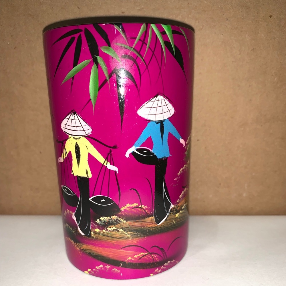 Special painted engraved wood cup/lacquer painting